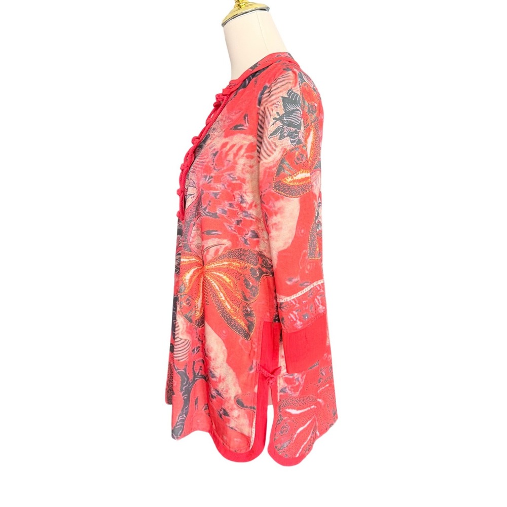 Soft Surroundings Red Floral Butterfly Tunic Top Frog Closure Womens Small 31281 - Picture 4 of 12